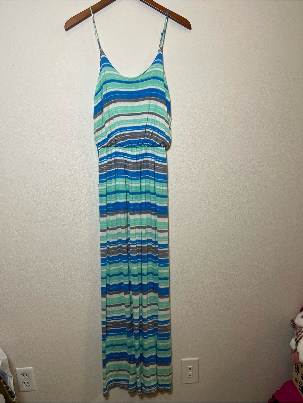 Lush Striped Maxi Dress in Blue, Mint & Gray